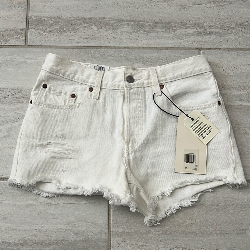 Levi's White Distressed Jean Shorts Frayed Hem